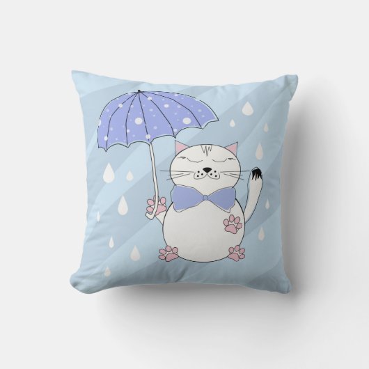 Coussin Chat de dessin animé mignon avec parapluie (Recto)