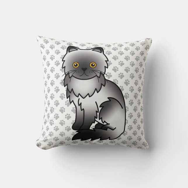 Coussin Chat de dessin animé mignon persan fumée et pattes (Recto)