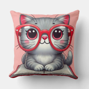 Coussin Chat de dessin animé mignon portant des lunettes