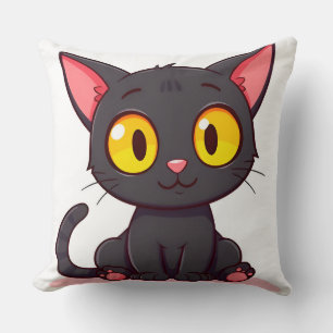 Coussin Chat de dessin animé noir adorable