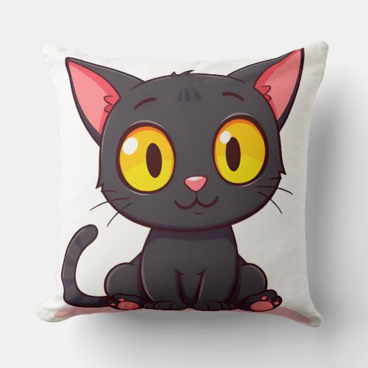 Coussin Chat de dessin animé noir adorable (Recto)