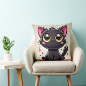Coussin Chat de dessin animé noir adorable (Chaise)