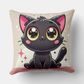 Coussin Chat de dessin animé noir adorable (Verso)