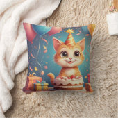 Coussin Chat de fête adorable avec gâteau et ballons (Couverture)