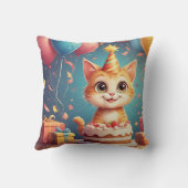 Coussin Chat de fête adorable avec gâteau et ballons (Verso)