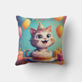 Coussin Chat de fête adorable avec gâteau et ballons (Verso)