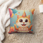 Coussin Chat de fête adorable avec gâteau et ballons (Couverture)