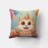 Coussin Chat de fête adorable avec gâteau et ballons (Verso)