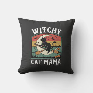 Coussin Chat de Halloween Sorcière Maman