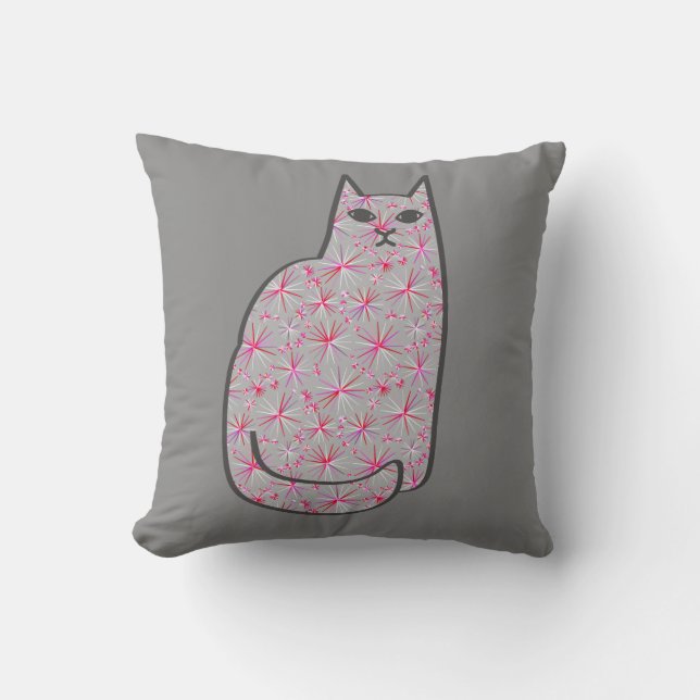 Coussin Chat de la moitié du siècle, gris moderne/gris et (Recto)