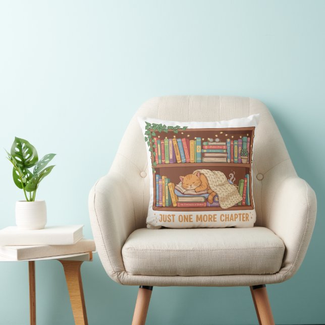 Coussin Chat de lecture cosy "Juste un chapitre de plus" A (Chaise)