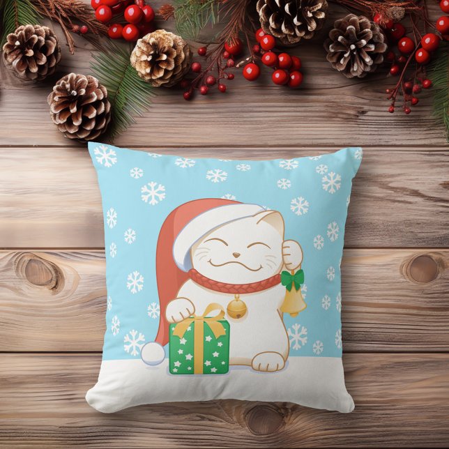 Coussin Chat de Noël blanc dans un Casquette rouge (Créateur téléchargé)