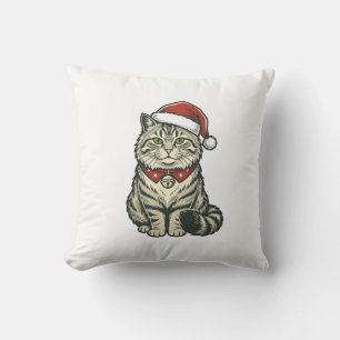 Coussin Chat de Noël Chapeau de Père Noël Dessin de Gravur