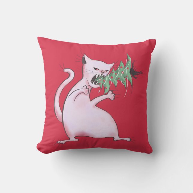 Coussin Chat de Noël Drôle Mal Kitty Xmas Arbre (Recto)
