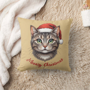 Coussin Chat de Noël mignon personnalisé avec chapeau de P