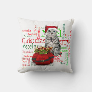 Coussin Chat de Noël Monogram Grey Tabby