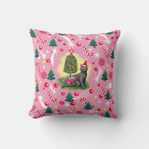 Coussin Chat de Noël rose