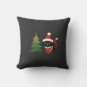 Coussin Chat de Noël Santa Arbre Vecteur