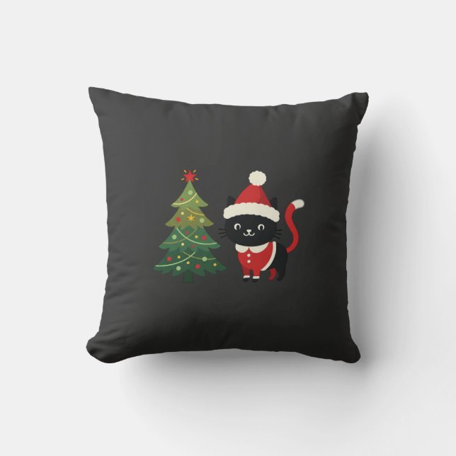 Coussin Chat de Noël Santa Arbre Vecteur (Recto)