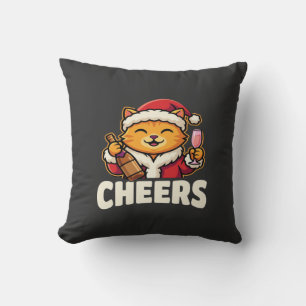 Coussin Chat de Noël se réjouit de la boisson des Fêtes