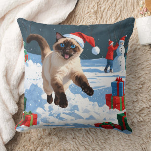 Coussin Chat de Siamese coule en neige avec Casquette de N