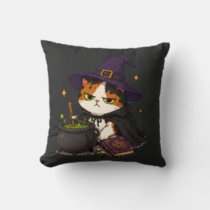 Coussin Chat de sorcière grincheux Halloween