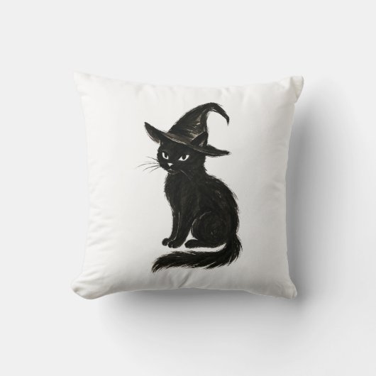 Coussin Chat de sorcière – Illustration d'Halloween à l'en (Recto)