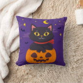 Coussin Chat d'Halloween assis sur la chauve-souris étoile (Couverture)