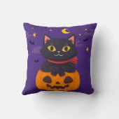 Coussin Chat d'Halloween assis sur la chauve-souris étoile (Verso)
