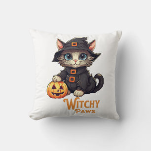 Coussin Chat d'Halloween aux pattes ensorcelées