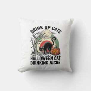 Coussin Chat d'Halloween buvant un T-shirt de fête de la L