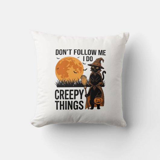 Coussin Chat d'Halloween Choses Effrayantes Sorcière Drôle (Recto)