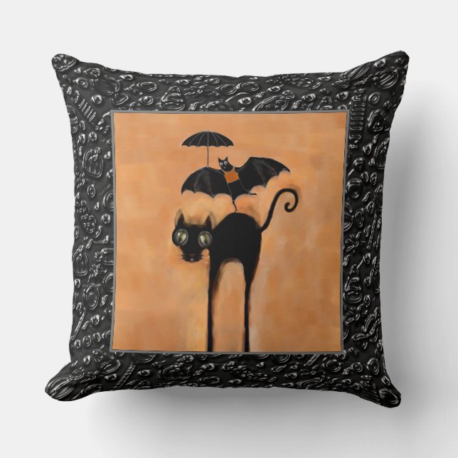 Coussin Chat d'Halloween drôle (Recto)