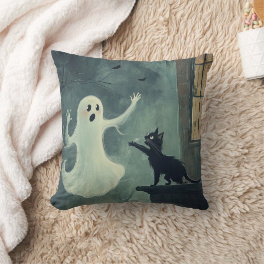 Coussin Chat d'Halloween et fantôme (Couverture)