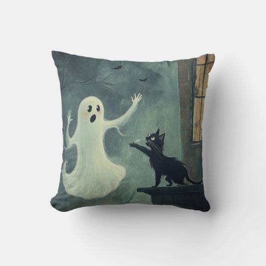Coussin Chat d'Halloween et fantôme (Recto)