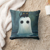 Coussin Chat d'Halloween et fantôme dans la piscine (Couverture)