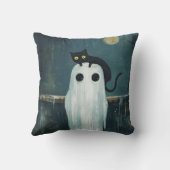 Coussin Chat d'Halloween et fantôme dans la piscine (Verso)
