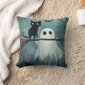 Coussin Chat d'Halloween et fantôme volent dans la chambre (Couverture)