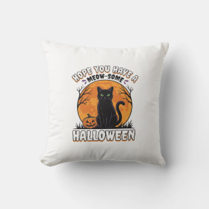 Coussin Chat d'Halloween Meow-Some Dessin de Gravure Vinta