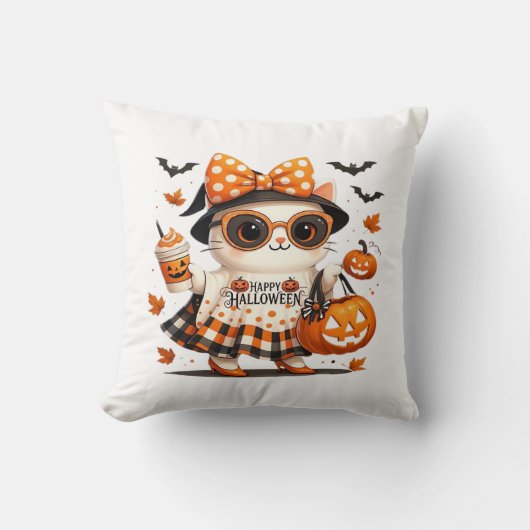 Coussin Chat d'Halloween mignon � Chaton sorcière Kawaii a (Recto)