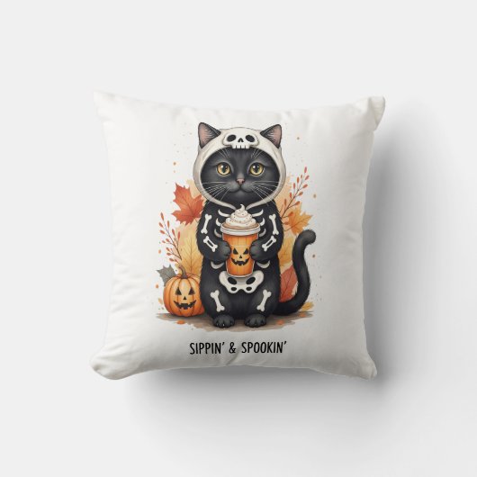 Coussin Chat d'Halloween mignon et effrayant (Recto)