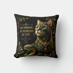 Coussin Chat Doré Yeux Verts Élégant Art