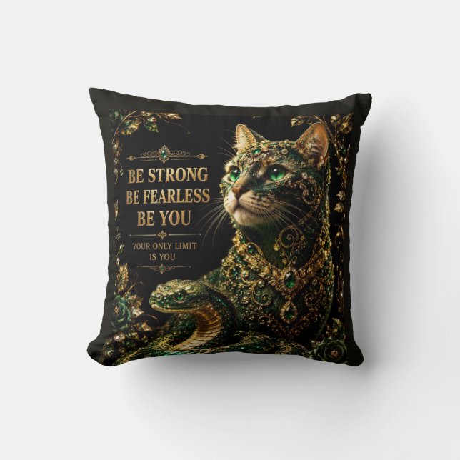Coussin Chat Doré Yeux Verts Élégant Art (Recto)