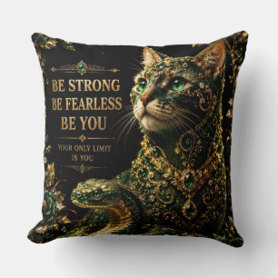 Coussin Chat Doré Yeux Verts Élégant Art