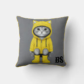 Coussin Chat drôle dans les bottes de pluie - Humour de ch (Verso)