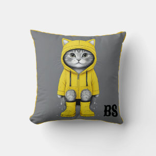Coussin Chat drôle dans les bottes de pluie - Humour de ch