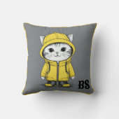 Coussin Chat drôle dans les bottes de pluie - Humour de ch (Verso)