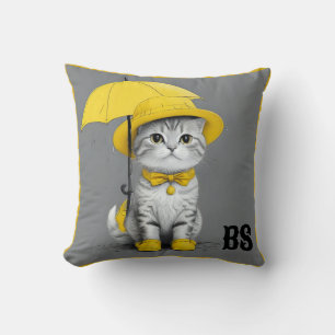 Coussin Chat drôle dans les bottes de pluie - Humour de ch
