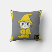 Coussin Chat drôle dans les bottes de pluie - Humour de ch (Verso)