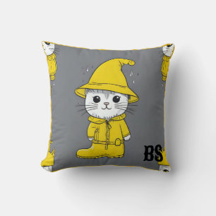 Coussin Chat drôle dans les bottes de pluie - Humour de ch